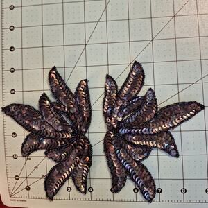 Sequin bead applique mirror pair blue iris